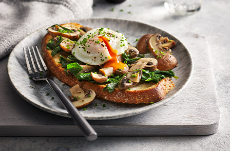 472x310 Microwave poached eggs with soy butter mushrooms