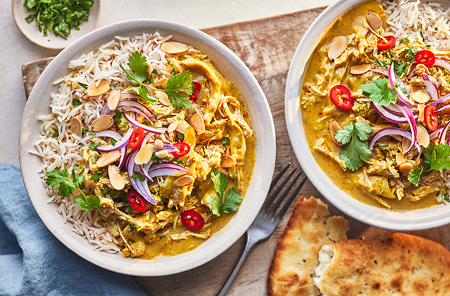 6Slow-cooker pulled chicken korma recipe