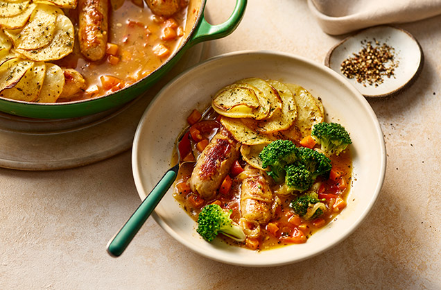 Caramelised onion and sausage hotpot recipe