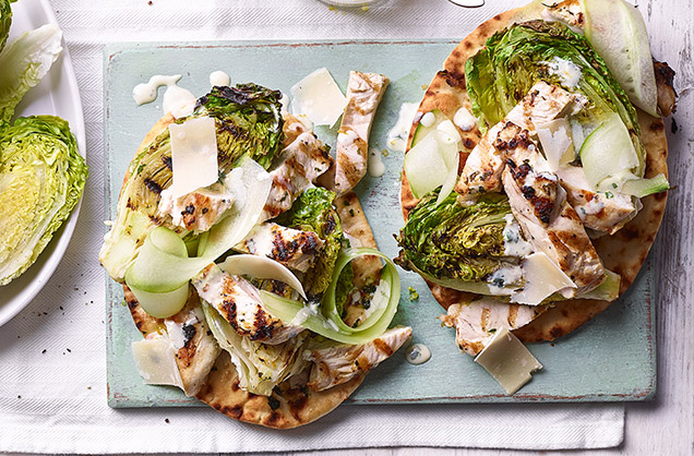 636x418 Grilled chicken caesar flatbreads