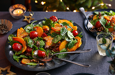 Roasted squash salad with pomegranate dressing