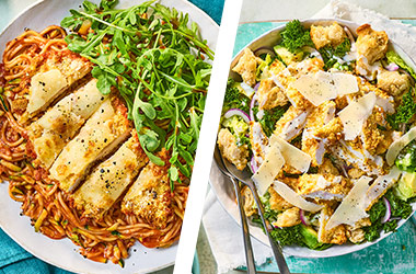 Air-fryer chicken parmigiana AND caesar salad
