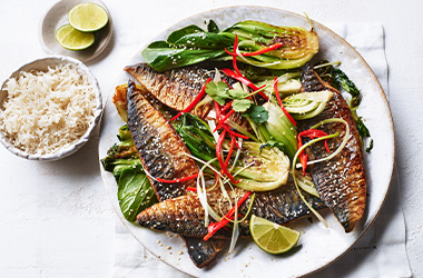 Barbecued soy and gingered mackerel