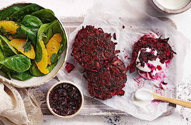 Beetroot and chickpea fritters