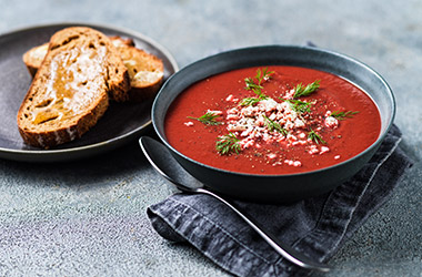 Beetroot soup with feta and dill