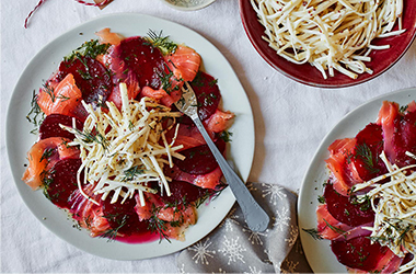 Salmon and beetroot carpaccio