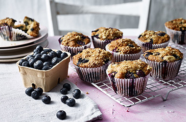 Blueberry muffins with maple streusel topping