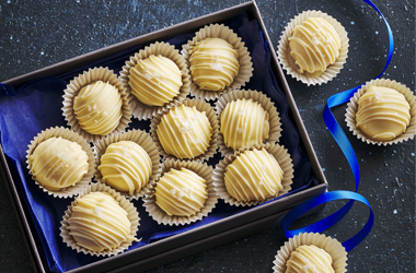 Boozy white chocolate and salted caramel truffles