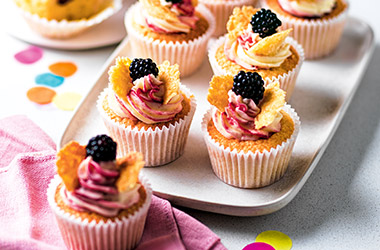 Brown butter and blackcurrant butterfly cakes