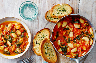Butter bean and tomato stew with garlic bread