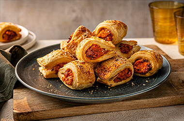 Butternut squash and Cheddar no-sausage rolls