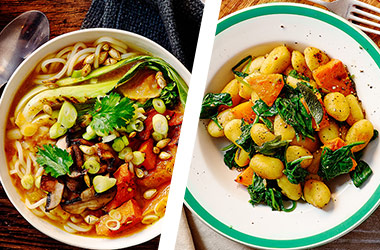 Butternut squash ramen AND squash and sage crispy gnocchi
