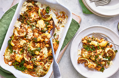Cauliflower, kale and chickpea cheese