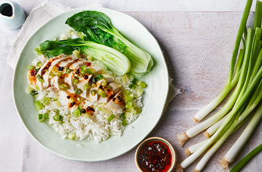 Cantonese-style chicken with spring onion and ginger sauce