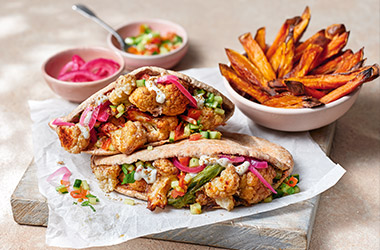 Cauliflower 'shawarma' pittas