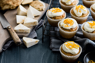 Celeriac and walnut muffins with cream cheese frosting