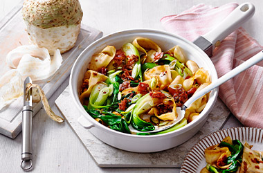 Celeriac 'noodles' with XO chilli sauce