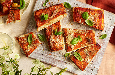 Cheat's sfincione foccacia pizza