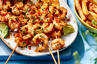 Chilli and lime prawn skewers