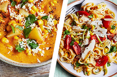 Chipotle and Cheddar chowder AND smoky basa pasta