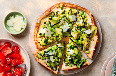 Courgette, soya bean and ricotta galette
