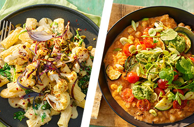 Creamy cauliflower pasta AND chickpea stew
