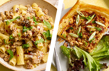 Creamy sausage ragu AND sausage tart
