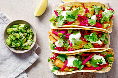 Crispy basa tacos with kiwi salsa