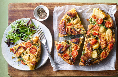 Halloumi, potato and spring greens frittata