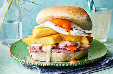 Ham, egg and chip butty