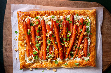 Honey-roasted carrot and whipped feta tart