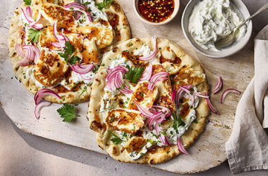 Hot honey halloumi flatbreads
