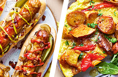 Hot dogs with wedges AND sausage frittata