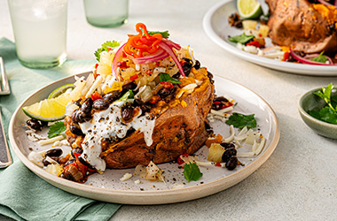 Demi Singh's sweet potatoes with coconut black beans