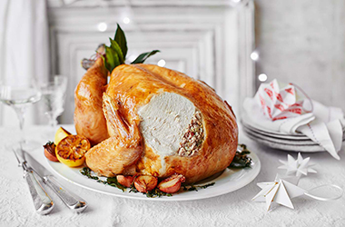 Roast turkey with pork, ginger and lime stuffing