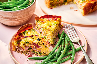 Leek and bacon tortilla quiche