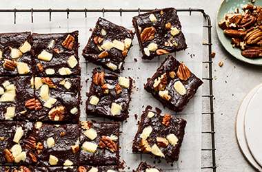 White chocolate and pecan lentil brownies