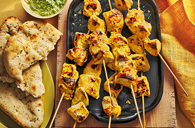 Malai saffron chicken skewers