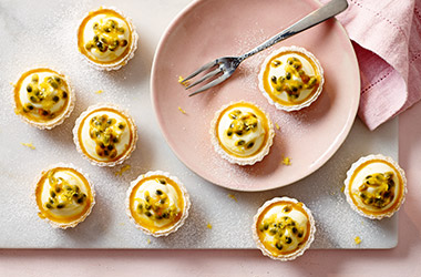 Mini lemon and passion fruit tarts
