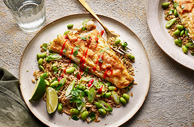 Miso cod with edamame rice