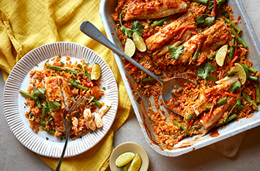 One-tray Thai-style red fish curry