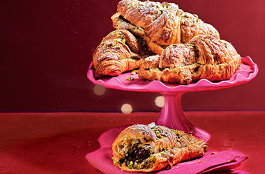 Pistachio and chocolate stuffed croissants