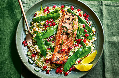 Pomegranate, sesame and lime air-fryer salmon