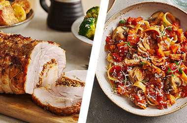 Porchetta-style roast pork AND pork ragu with tagliatelle