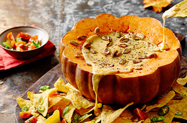 Pumpkin fondue nachos