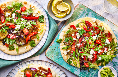 Red pepper, courgette and red onion flatbreads