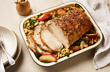Roast pork and bean traybake