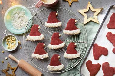 Red velvet Santa hat cookies