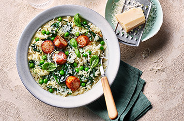 Sausage and pea risotto