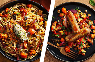 Sausage and carrot stew AND caponata spaghetti